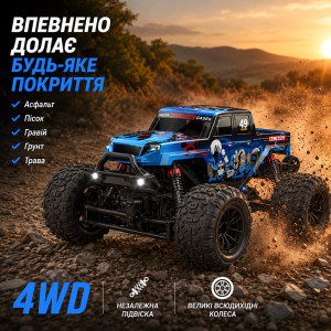Машинка на радиоуправлении JJRC C8830 1:18 Blue – RC монстр-трак 4WD, два двигателя, LED-фары, полный пропорциональный контроль, до 29 км/ч, до 24 минут, до 100 м. Photo 2